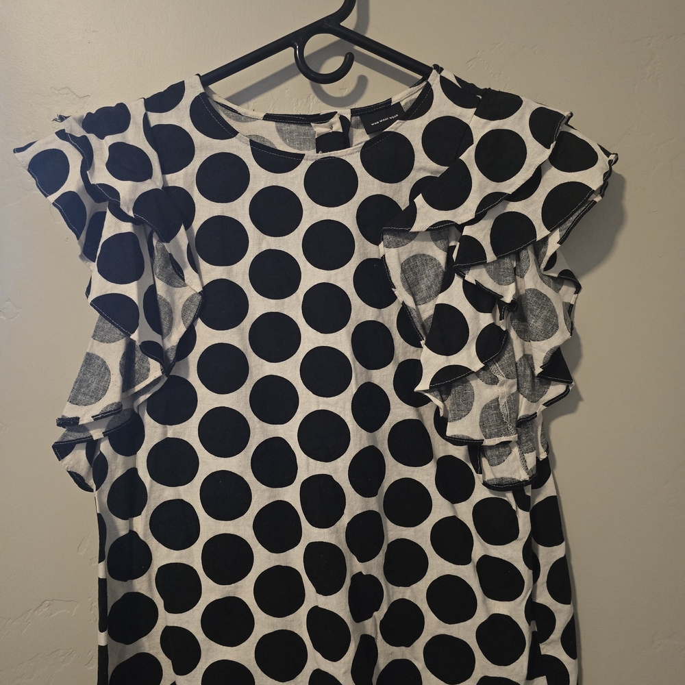 Who What Wear Black and White Polka Dot Blouse